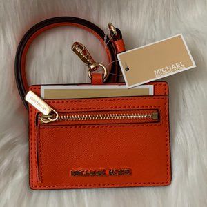 MICHAEL KORS East West ID Card Case Lanyard in Poppy Orange